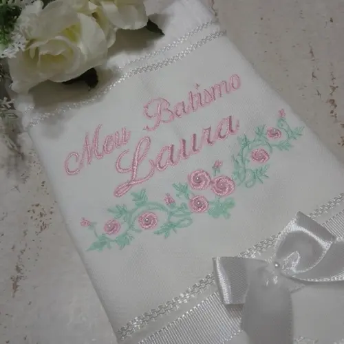 Toalha de Batizado Personalizada Floral Menina