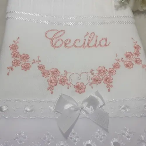 Toalha de Batizado Personalizada Floral