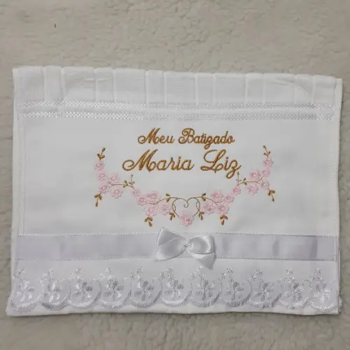 Toalha de Batizado Personalizada Floral Menina