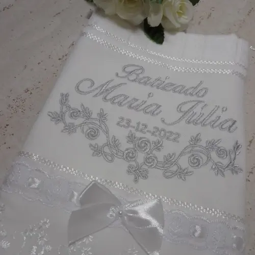 Toalha de Batizado Personalizada Flores