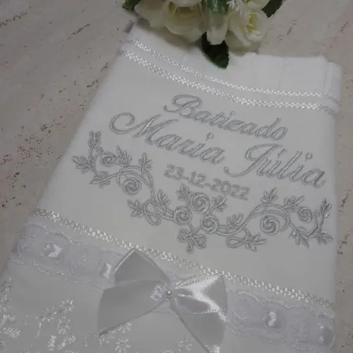 Toalha de Batizado Personalizada Flores