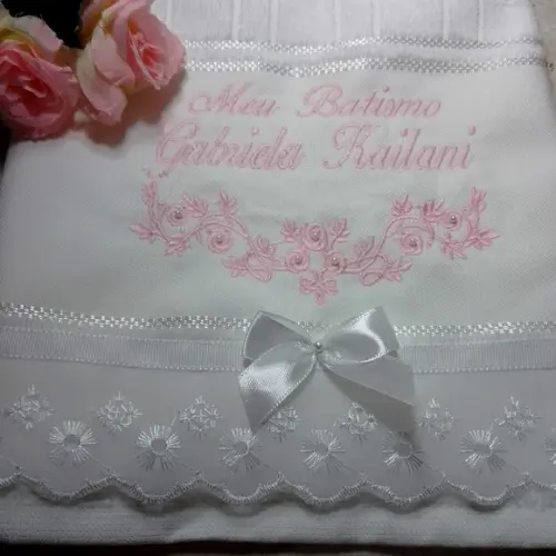 Toalha de Batizado Personalizada Flores