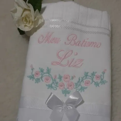 Toalha de Batizado Personalizada Flores