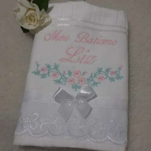 Toalha de Batizado Personalizada Flores