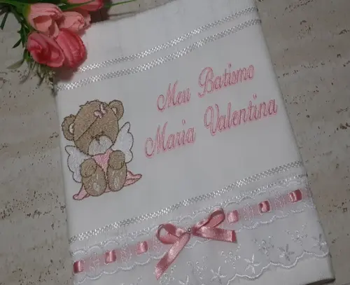 Toalha de Batizado Ursinho Rosa