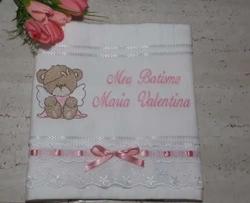 Toalha de Batizado Ursinho Rosa