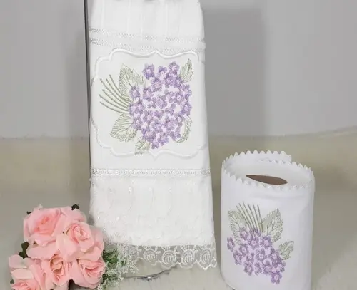Toalha de Lavabo e Porta Papel Higiênico Hortênsia