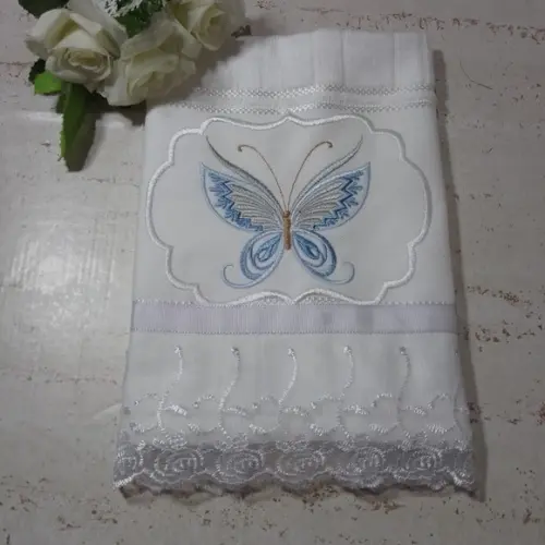 Toalha de Rosto Aveludada Bordada Borboleta