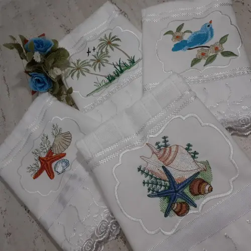 Toalha de Rosto Bordada 4 Unidades