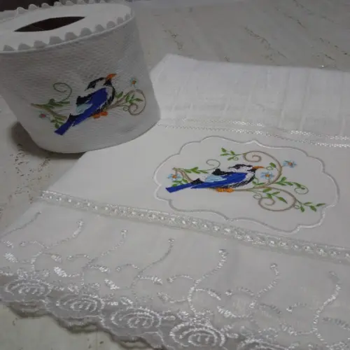 Toalha de Rosto e Porta Papel Higiênico Pássaro