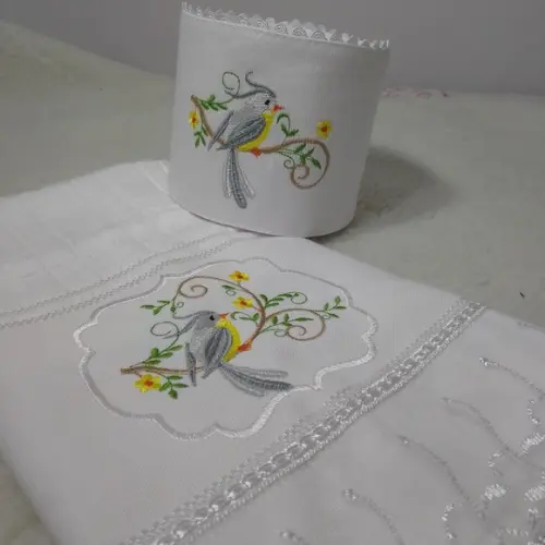 Toalha de Rosto e Porta Papel Higiênico Pássaros
