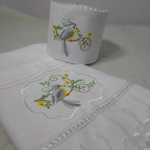 Toalha de Rosto e Porta Papel Higiênico Pássaros