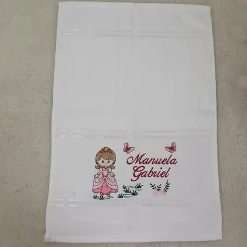 Toalha Escolar Bordada e Personalizada Princesa 5 Unidades