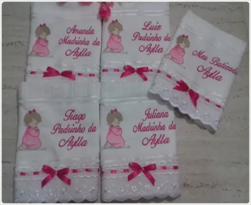 Toalha para Padrinho e Madrinha de Batismo 5 Unidades