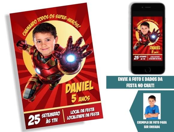 Convite Homem de Ferro Ironman com Foto Aniversariante