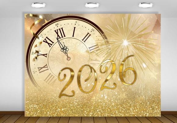 Painel Ano Novo 2026 Dourado Réveillon 2,50x1,50m