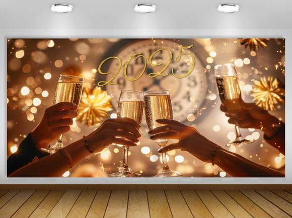 Painel Ano Novo 2026 Réveillon Brindando Champagnes 2x1m