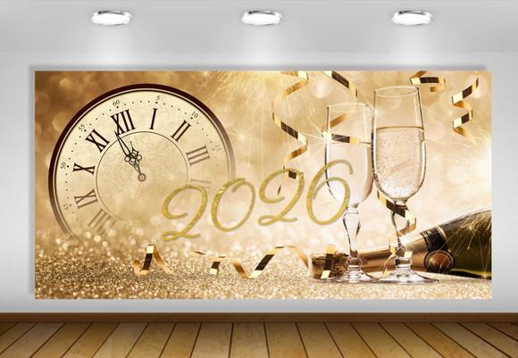 Painel Ano Novo Réveillon 2026 2x1m - Impressão Lona