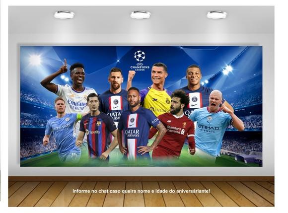 Painel Champions Neymar Messi Mbappe Cristiano 2x1m