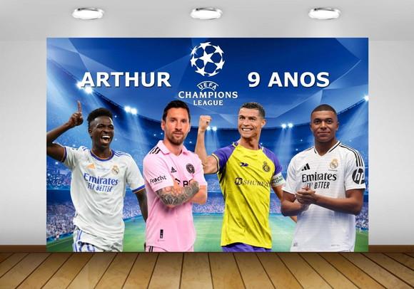 Painel Champions Vini Jr Messi Mbappe Cristiano 2x1m