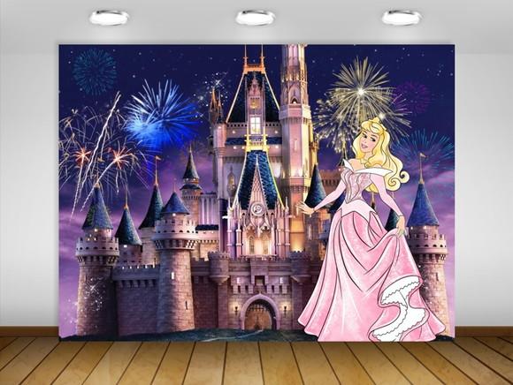 Painel de Festa Aurora Aquarela Castelo Disney