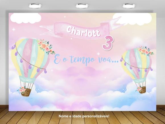Painel De Festa Balão Quente Arco-íris Céu Aquarelado