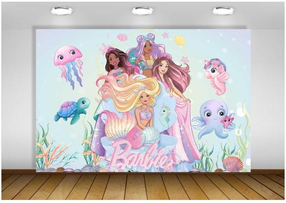 Painel de Festa Barbie Sereias Fundo do Mar 1,50x1m