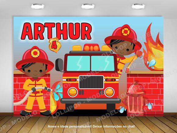 Painel de Festa Bombeiros Baby Afro 2x1,50m