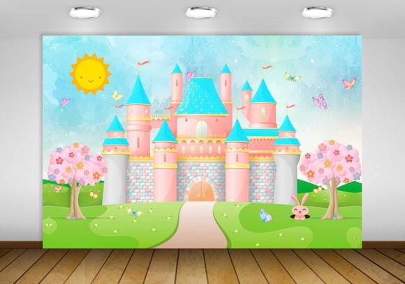 Painel de Festa Castelo Disney Aquarelado 1,50x1m
