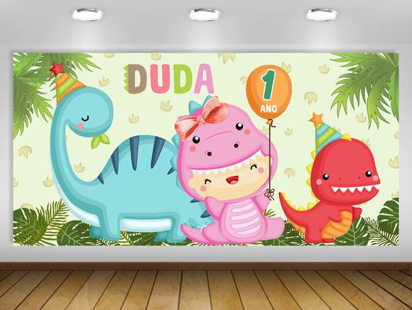 Painel de festa Dinossauro Amigo Rosa Menina