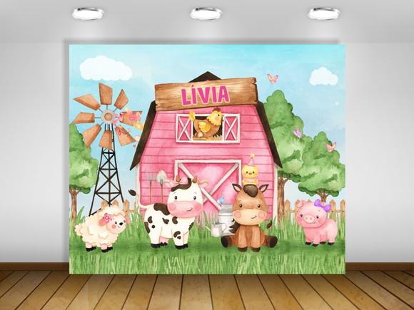 Painel de Festa Fazendinha Rosa 2,40x2m