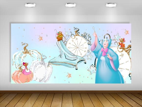 Painel de Festa Fada Madrinha Cinderela 2x1m