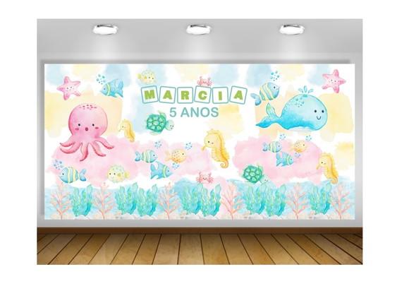 Painel de Festa Fundo do Mar Aquarela 2x1m