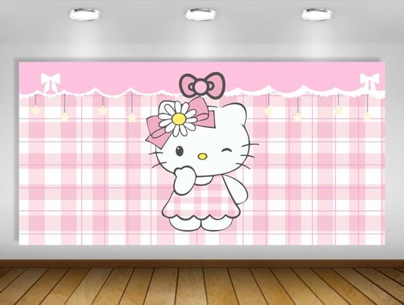 Painel de Festa Hello Kitty Rosa 2x1m