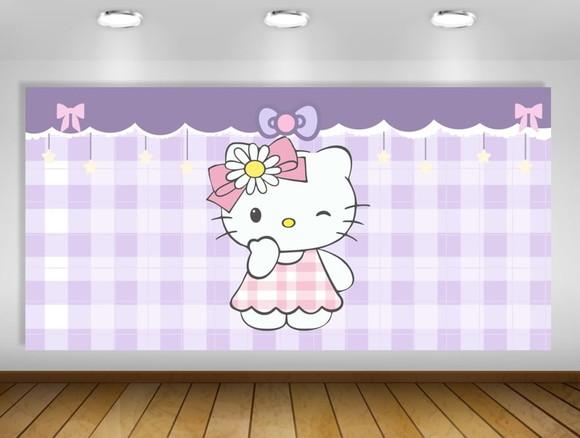 Painel de Festa Hello Kitty Rosa Lilás 2x1m