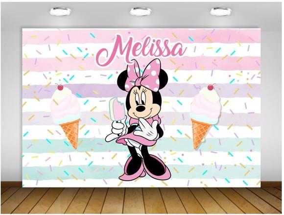 Painel de Festa Minnie Sorveteria 1,50x1m