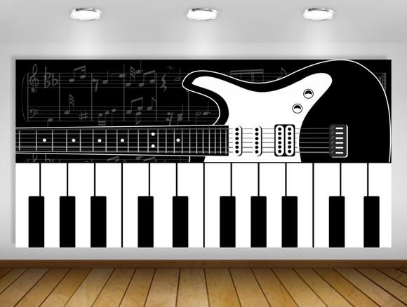 Painel de Festa Musical Guitarra Teclado Notas Musicais 2x1m