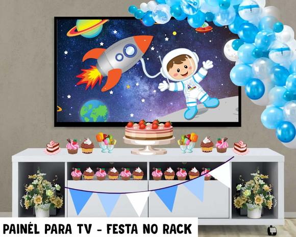 Painel de Festa para TV Astronauta Festa no Rack - Digital