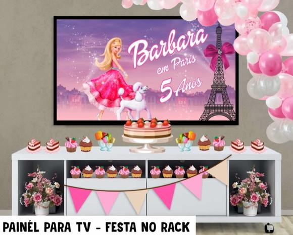 Painel de Festa para TV Barbie Festa no Rack - Digital