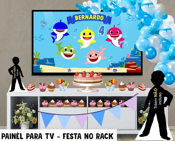 Painel de Festa para TV baby shark Festa no Rack - Digital