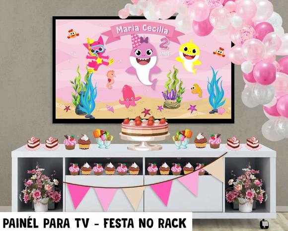 Painel de Festa para TV baby shark Festa no Rack - Digital