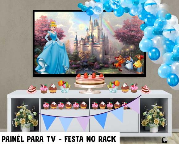 Painel de Festa para TV Cinderela Festa no Rack - Digital