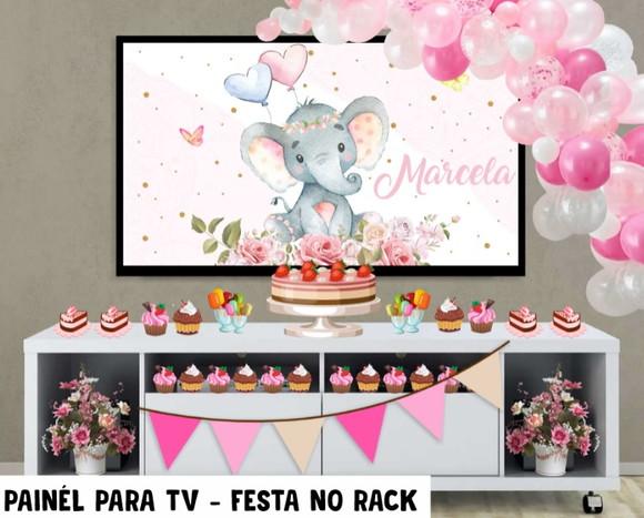 Painel de Festa para TV Elefantinho Festa no Rack - Digital