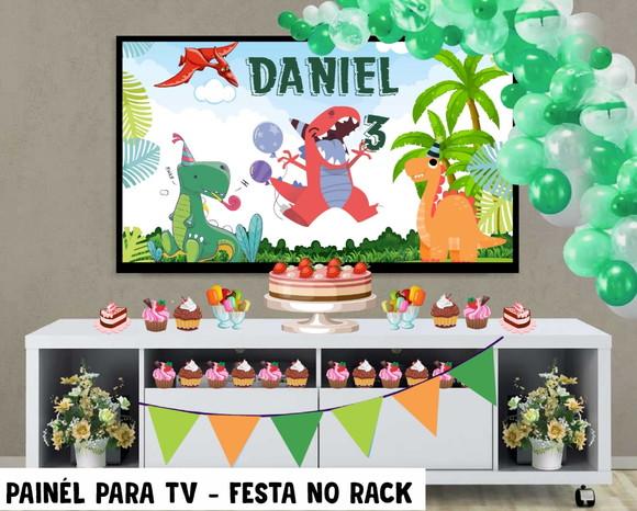 Painel de Festa para TV Dinossauro Festa no Rack - Digital