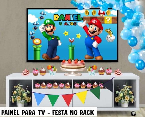 Painel de Festa para TV Mario Bros Festa no Rack - Digital