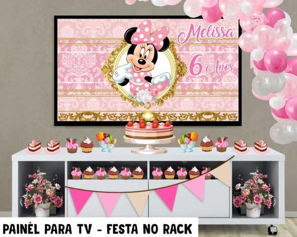 Painel de Festa para TV Minnie Festa no Rack - Digital