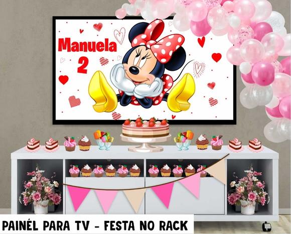 Painel de Festa para TV Minnie Festa no Rack - Digital