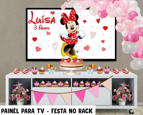 Painel de Festa para TV Minnie Festa no Rack - Digital