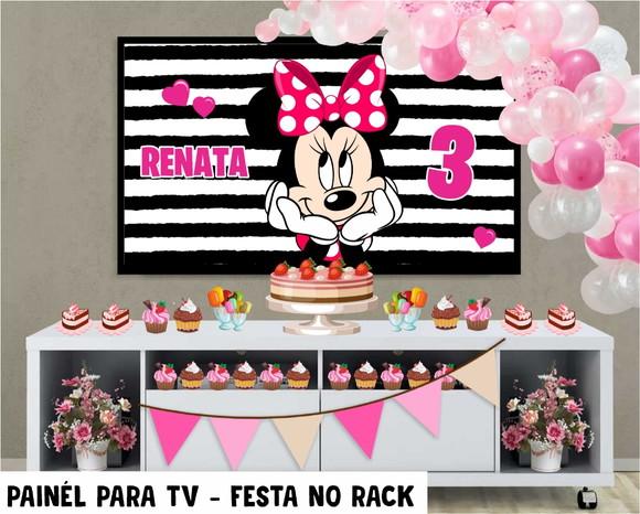 Painel de Festa para TV Minnie Festa no Rack - Digital