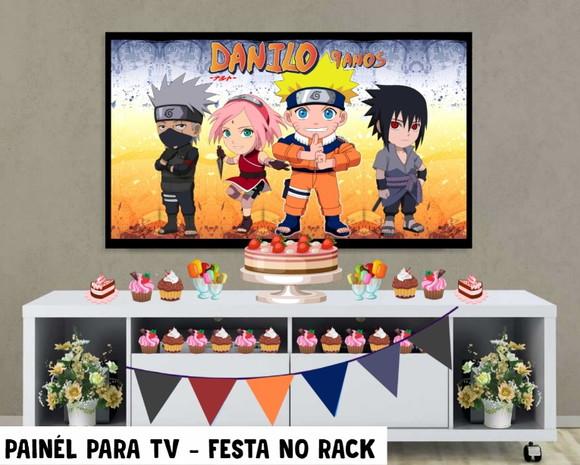 Painel de Festa para TV Naruto no Rack - Digital